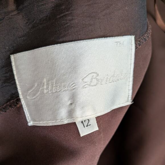 Prom Dress Maxi Gown M Brown Glam Strapless Mermaid Pleat Mother Tie Classic - Picture 9 of 10